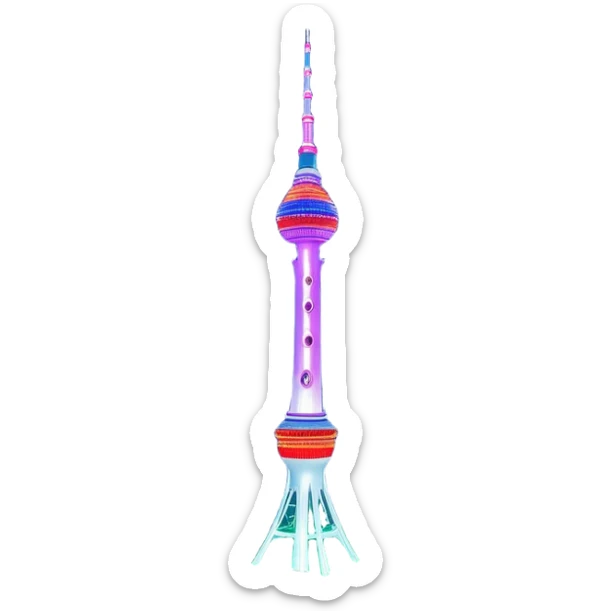 N Seoul Tower – Cinematic Realistic N Seoul Tower, depicted as a sleek modern tower illuminated against a vibrant cityscape at night, with reflective glass and dynamic neon lighting, rendered with intricate architectural detail and a futuristic urban glow. sticker