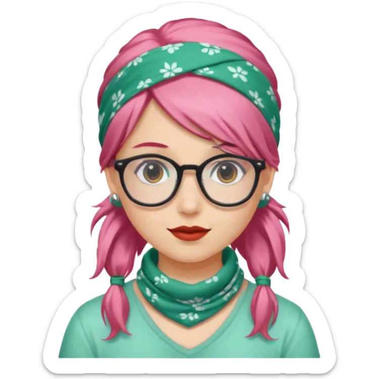 girl with peppermint hair and bandana and glassess sticker