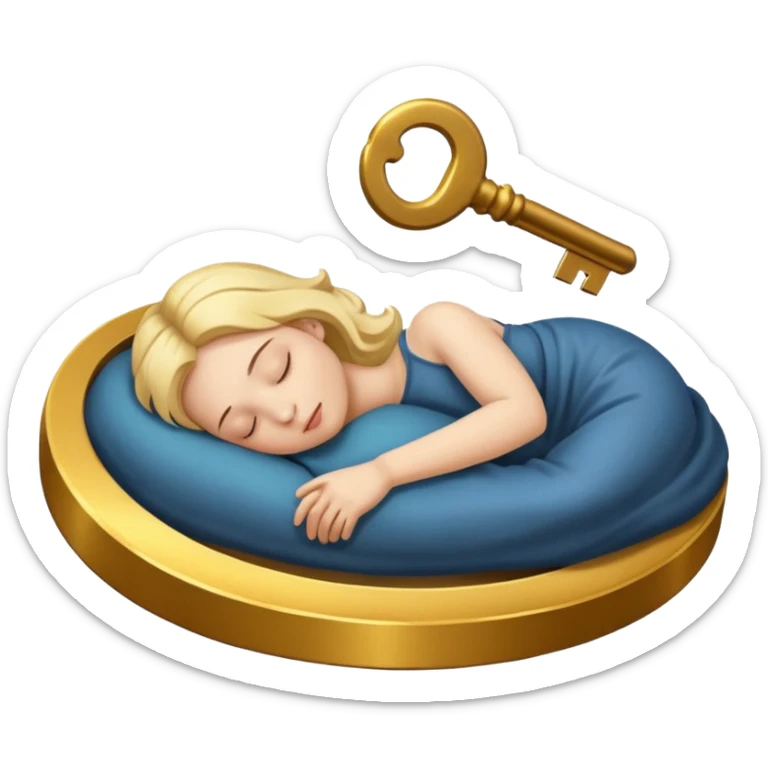 emoji of a person sleeping on a golden key labeled 'opportunity' with transparent background alpha channel sticker