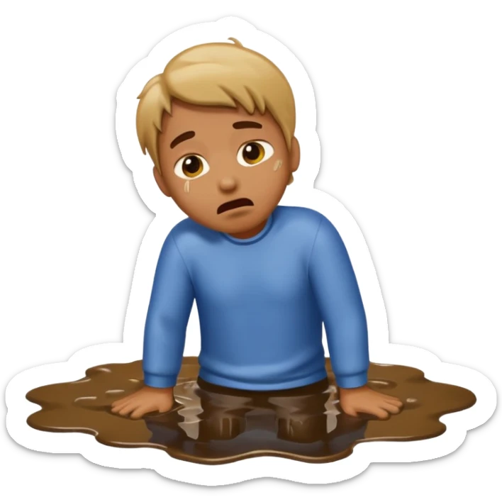 apple style emoji of a man who has fallen face down into a puddle, licking the puddle with his back up sticker