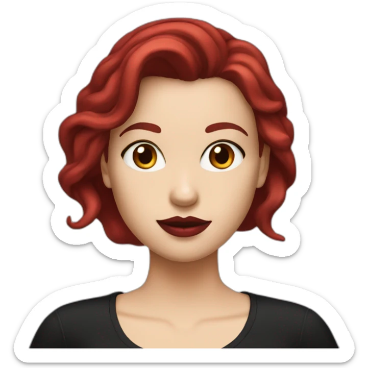 a white girl with burgundy hair and red lips in a black T-shirt sticker