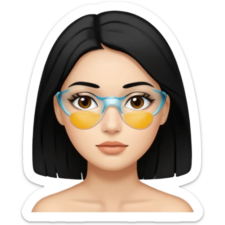 make an emoticon of a woman that has gel-like under eye patches of skincare of transparent color and make the woman slightly indian with only skintone and hair and no other such element and make the patches slightly bigger while keeping them transparent sticker