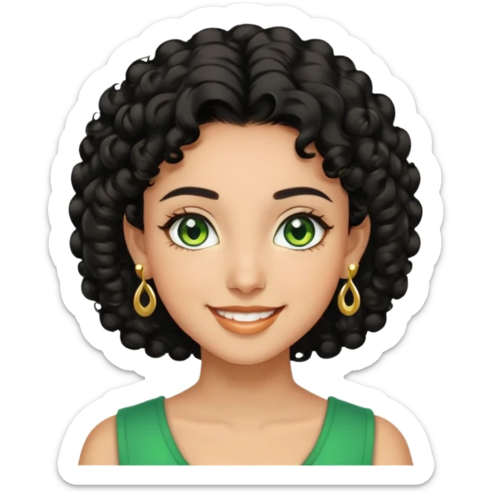 girl showing happiness, medium skin tone, short curly black hair, gold earrings, green eyes Minimal emoji showing happiness, medium skin tone, short curly black hair, gold earrings, green eyes sticker