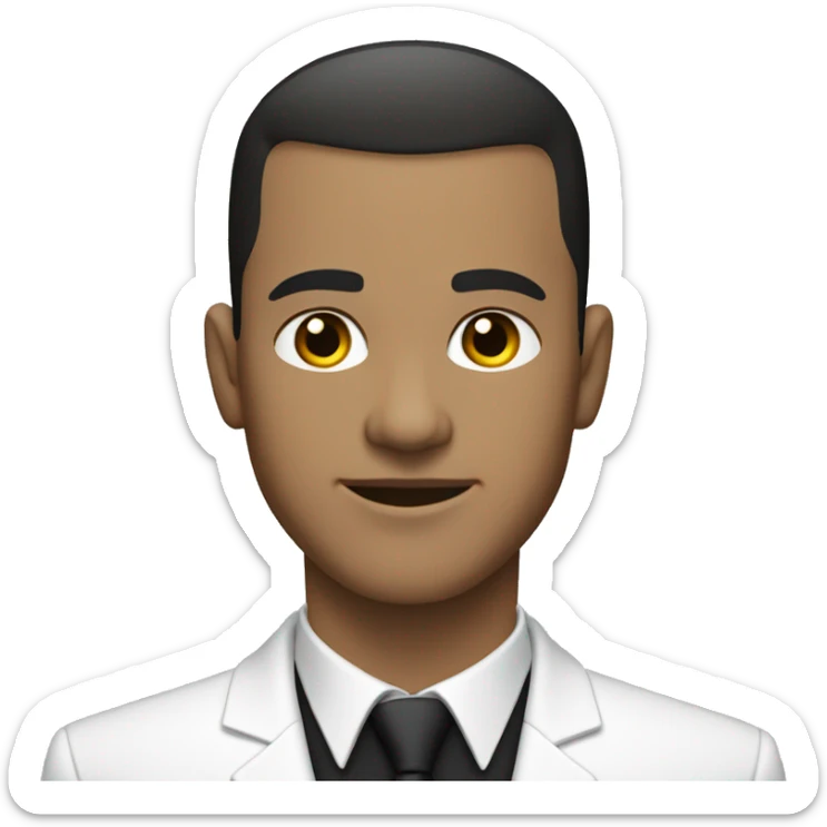 White man with dark hair buzzcut, wearing black suit and tie with white dress shirt  sticker