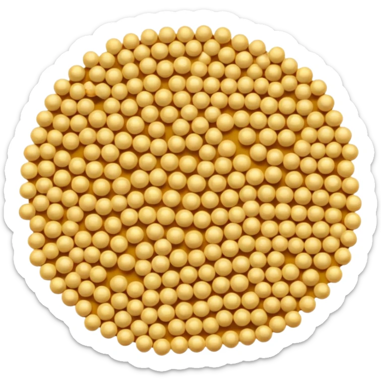 a simple pile of light-yellow, beige-tinted mustard seeds, round and small sticker