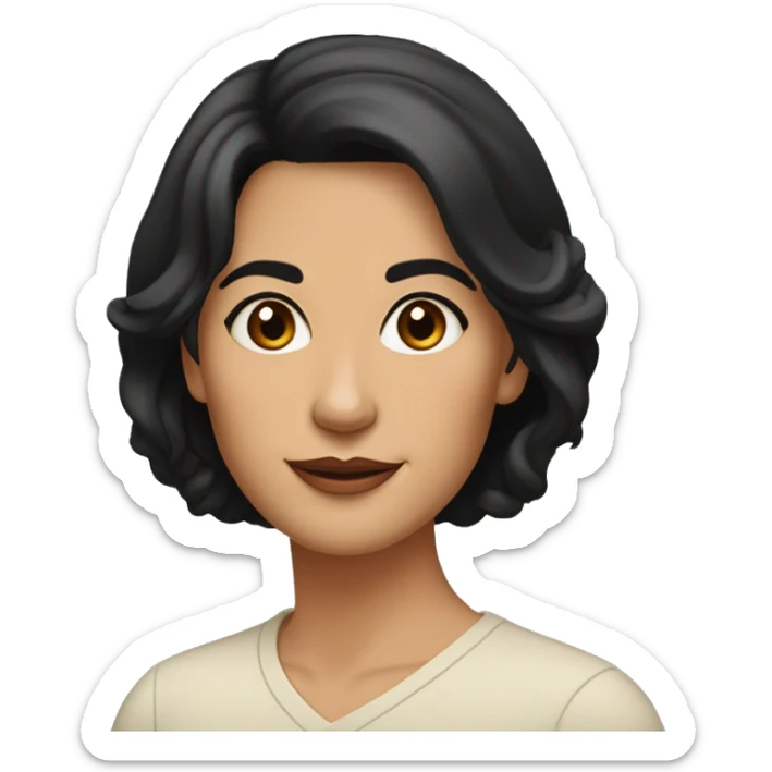 Middle-aged woman, black medium length hair, tan skin, aquiline nose, thin lips, dark brown eyes, medium thin brows, oval face sticker