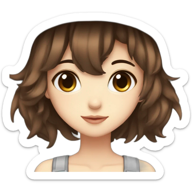 Anime style brown hair with black hat girl dark brown eyes sticker