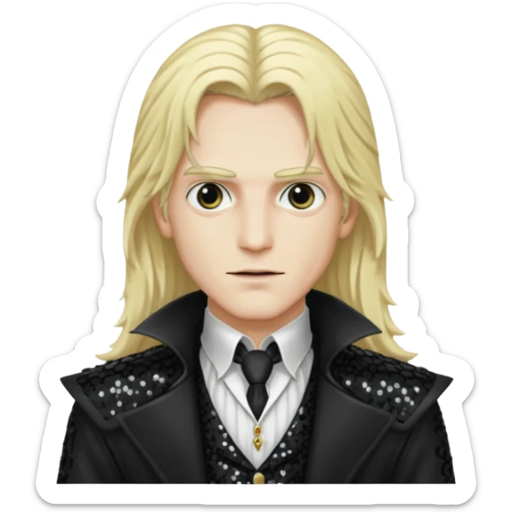 Alucard ,Son of Dracula with long blonde hair, black sequin outfit sticker