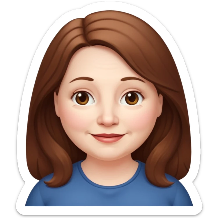 50 yr old white woman pale long brown hair small smile chubby sticker