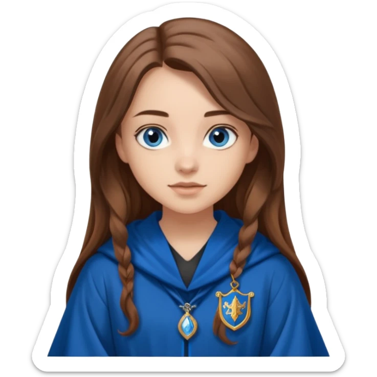 gorgeous Girl with light skin, blue eyes, long brown hair, wears a ravenclaw robes  sticker