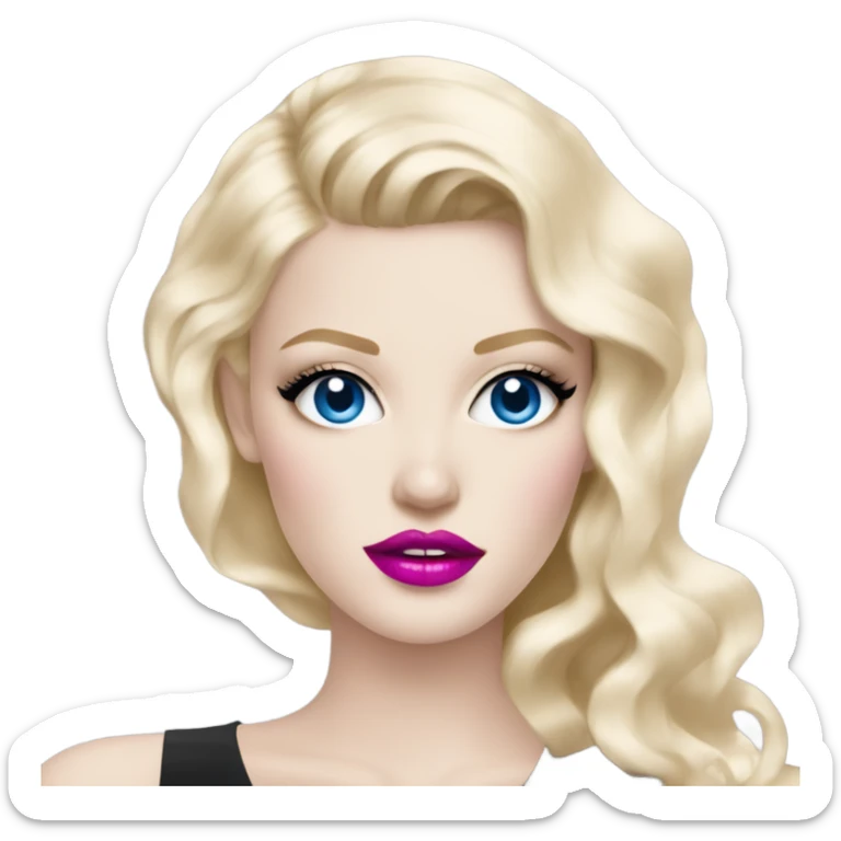 Hot girly pale blonde with blue eyes and pink lips wearing YsL sticker
