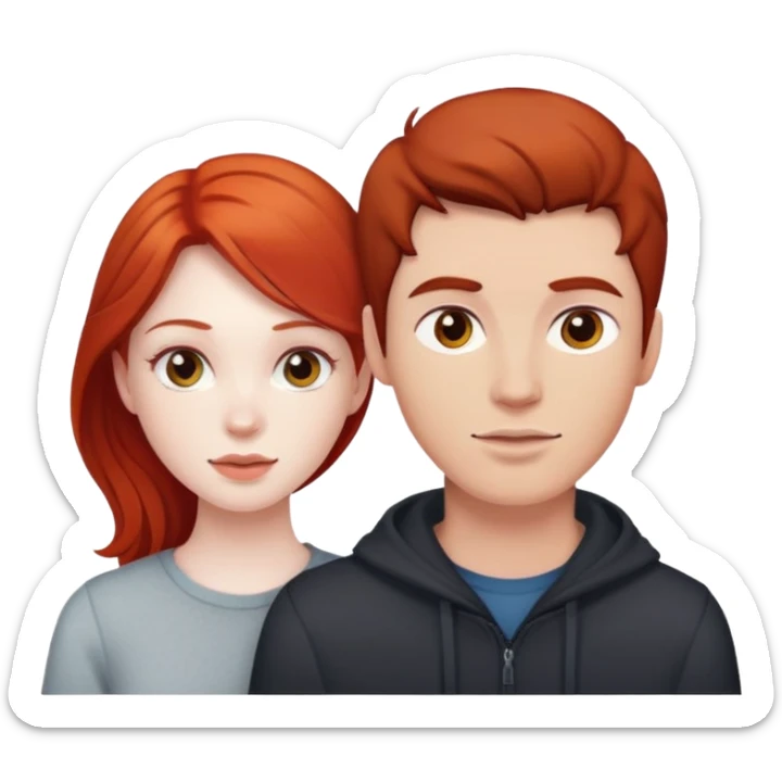 Red head girl and guy with dark hair light skin couple sticker