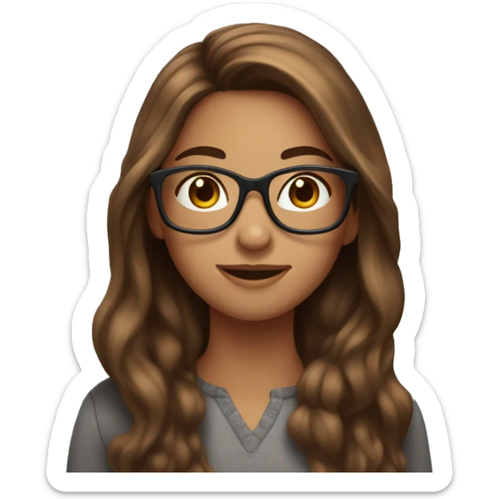girl with long brown hair with highlights and wearing eyeglasses sticker