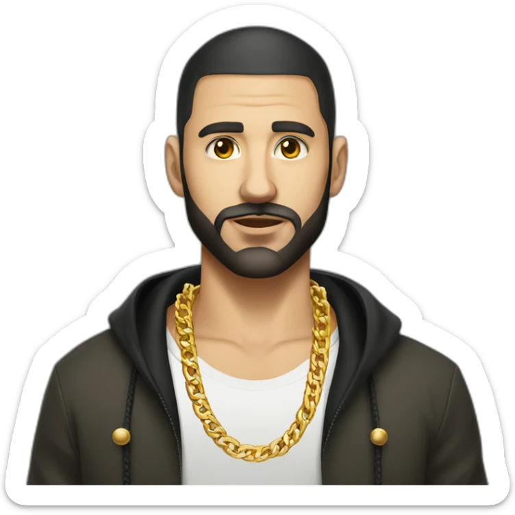 Russian male thug wearing gold chain with black short hair and short beard sticker