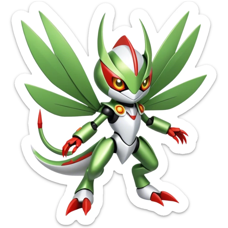 Cute Cool Edgy Shiny Futuristic Ethereal Legendary Kartana-Digimon-Scizor-hybrid full body sticker