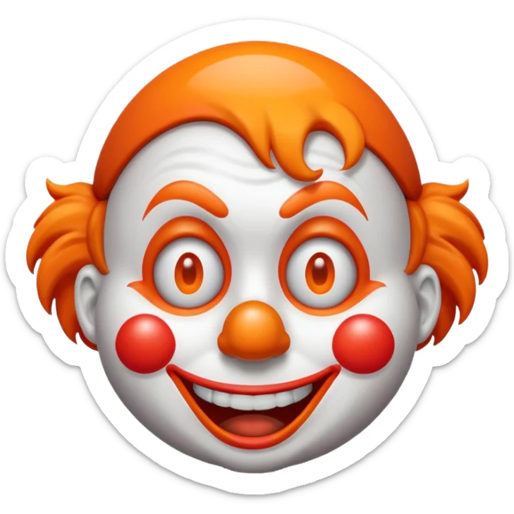 Make the clown emoji come up from the bottom, bounce, and land in the center. Then make it wink with the right eye, add a corrupted-file glitch effect, and finally make it disappear sticker