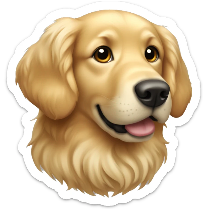 Create an image of a Golden Retriever with a fluffy coat that is slightly golden, almost cream. With round, dark eyes, a broad nose and slightly wavy hanging ears. sticker