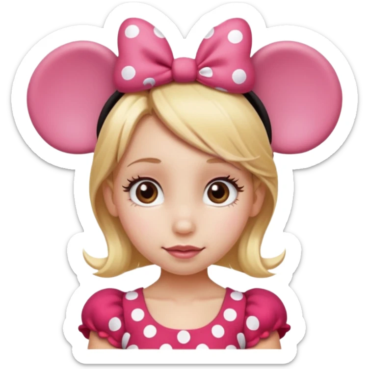 Skinny Little girl Hazel eyes blonde hair Minnie mouse ears sticker