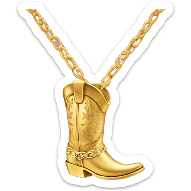 Skinny gold necklace chain with gold cowboy boot as A charmi sticker