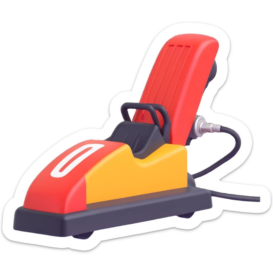 A simple 2D emoji-style illustration of a right foot pressing down on a car gas pedal. The pedal is labeled with “GO” and motion lines show acceleration. Bright, clean cartoon style with clear shapes and bold colors. sticker