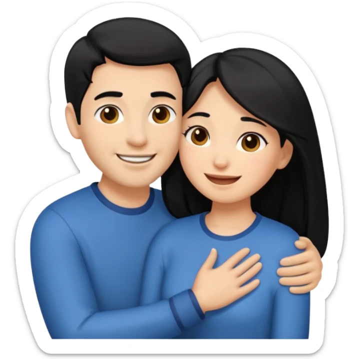 An emoji of a happy couple, the woman has long black hair and a light brown skin tone, while the man has short black hair and a white skin tone. They are in a romantic pose, expressing love and joy with warm facial expressions and affectionate gestures. sticker