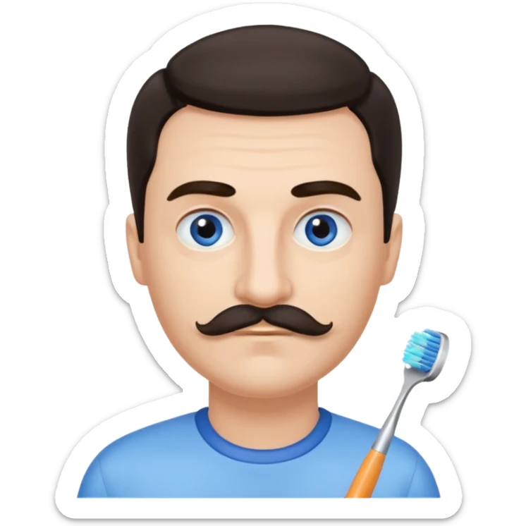 oval face with fair skin. His eyes were blue, and his eyebrows were dark and somewhat bushy. Above his upper lip he wore a small brush-like moustache, known as a "toothbrush moustache." His hair was dark and sticker