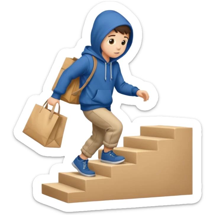 emoji of a boy in a bag stepping on the stairs sticker