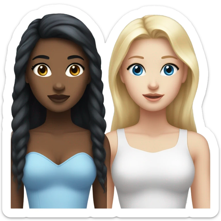 Black hair sister and blonde hair sister blue eyes white skin  sticker