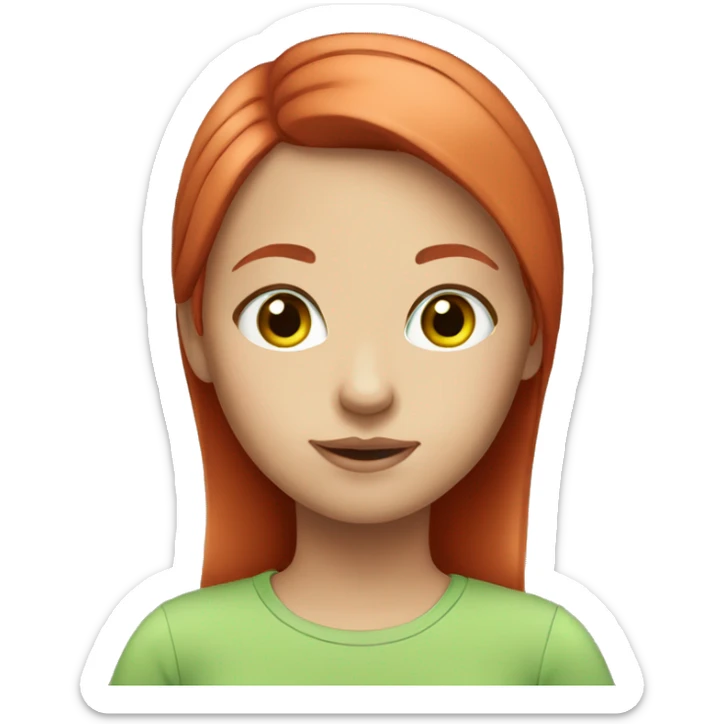 girl, red straight hair, light green eyes, fair skin in a T-shirt sticker