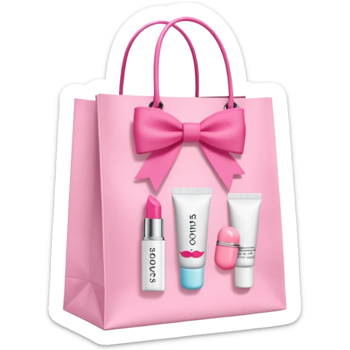 A Sephora shopping bag with a pink preppy lip balm and Summer Fridays branding peeking out, pink and bows summery sticker