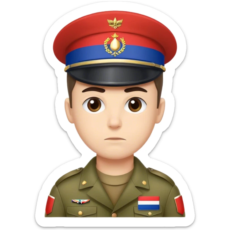 A photorealistic serious soldier with the French flag on his clothes sticker