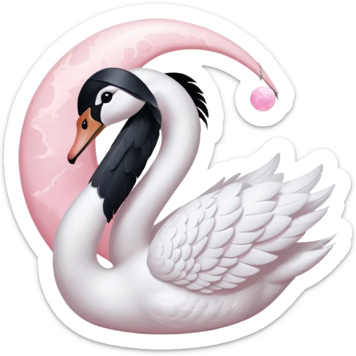 White swan with pastel baby pink moon aesthetic with the letter" U " which should be hidden sticker
