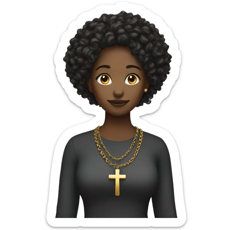 Full body christian black female long curly with cross necklace  sticker