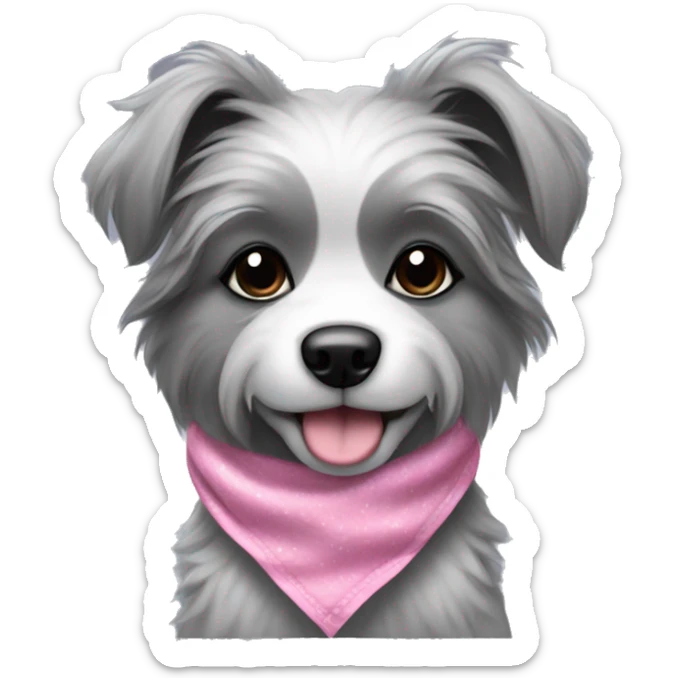 cute girl dog with fluffy grey fur and black tips on her ears darker grey/black fur around eyes and a cute pink bandana  sticker