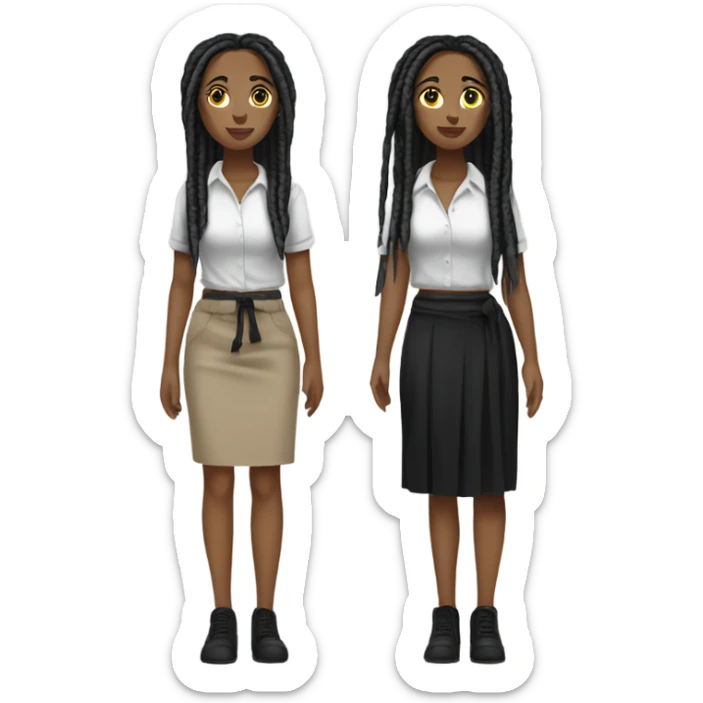 Tan girl with black locs dark white tied shirt black skirt full body sticker