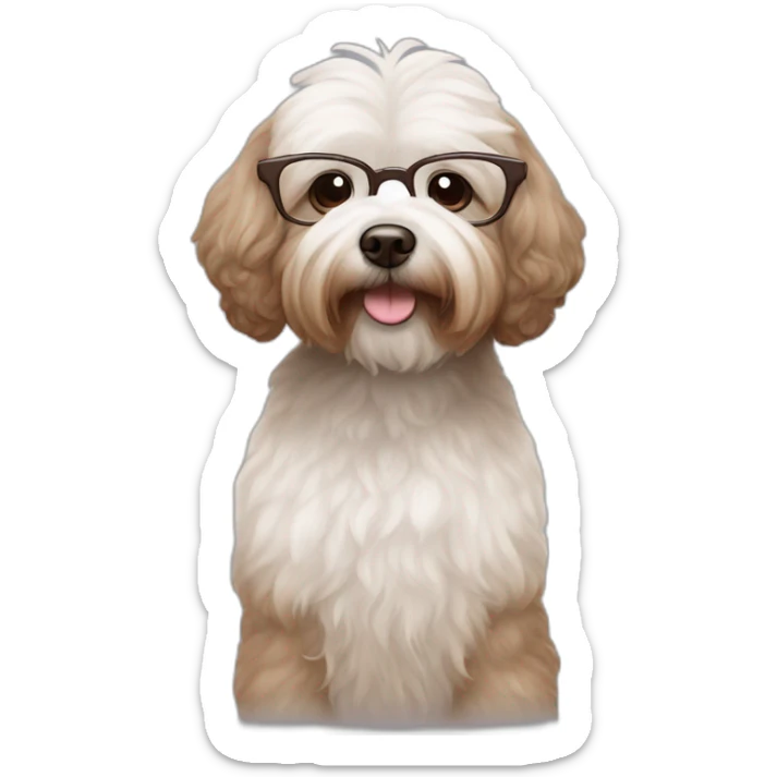 Long straight brown hair, eyeglassed turkish girl with white maltipoo sticker