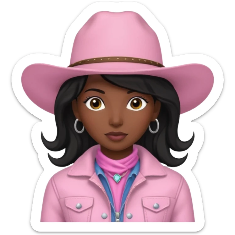 Black two tales hair and black skin cowgirl with soft pink hat and jacket sticker