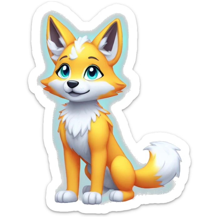 Anthro Colorful Shiny Fionbri-Falvie-sparkle-wolf-sona with neon markings full body sticker