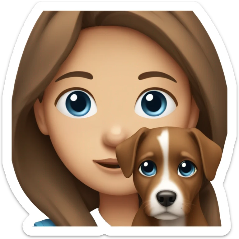 Girl with Brown hair and blue eyes holding a dog  sticker