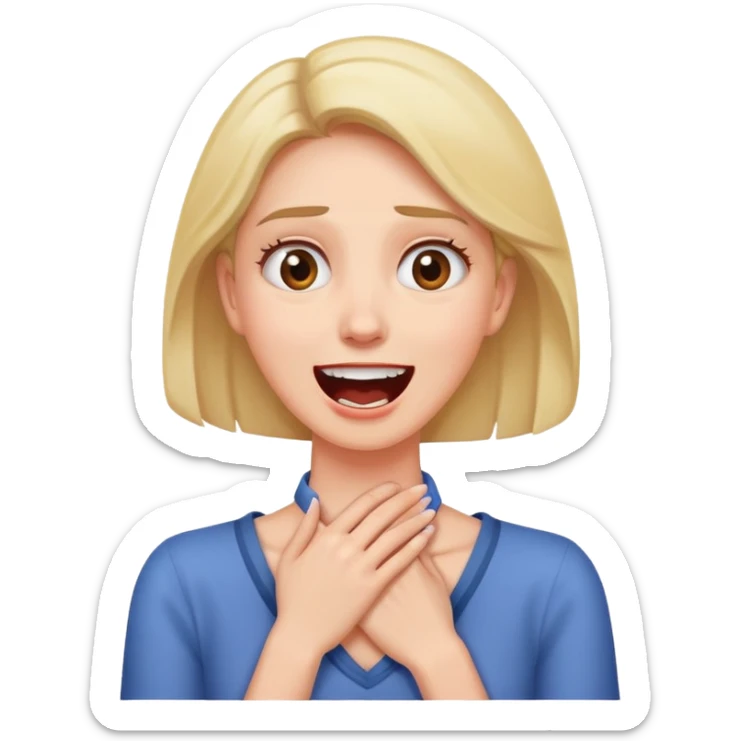 Women holding her neck shocked laughing and a little bit nervous sticker