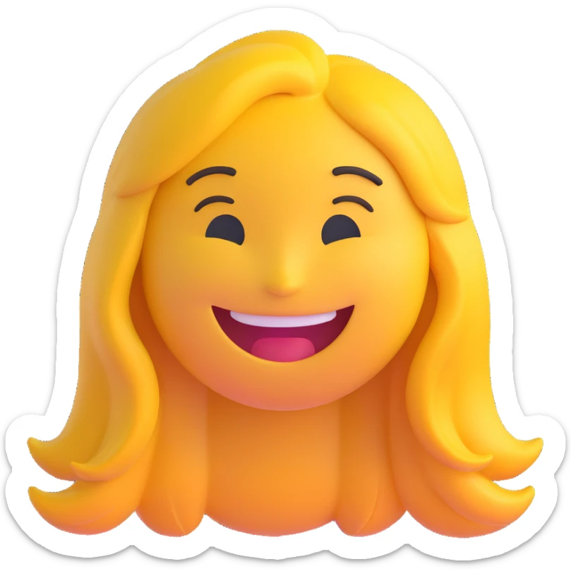 3D smiley emoji, girl style, long hair, smiling face, with the name 'Andrea' below in a cool, youthful, elegant font sticker