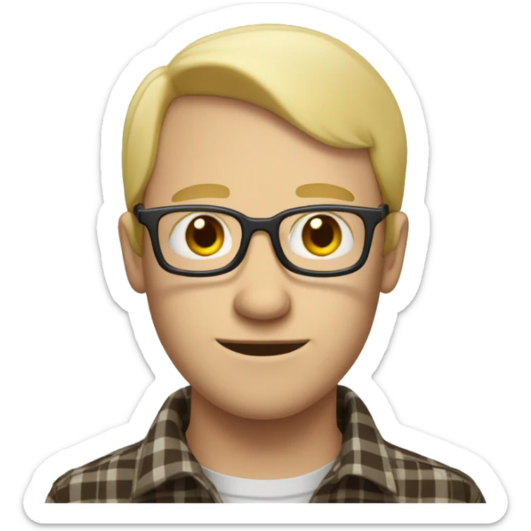 blond balding man with glasses, wearing a flannel shirt, pale skin, faint wrinkles sticker
