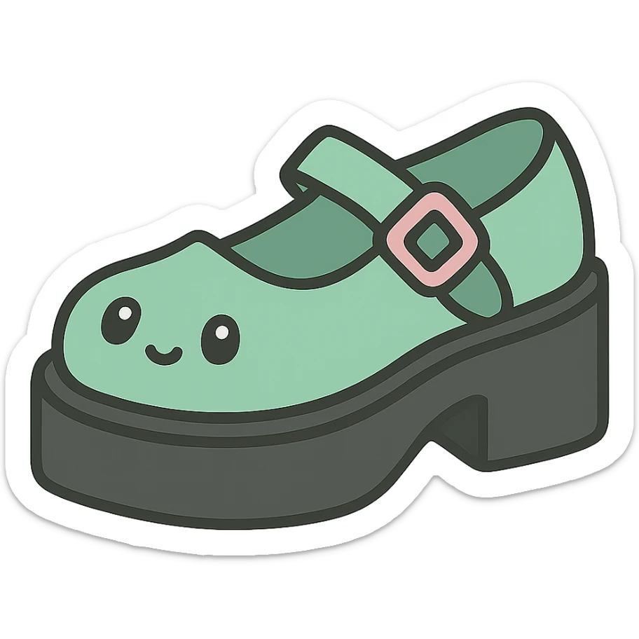 Make the shoes pastel green with black and pink accents, kawaii style, no socks, no hearts, transparent background sticker