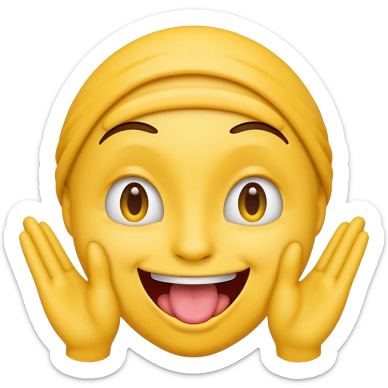 happy face with tongue out and hands on both sides of the face, emoji style sticker
