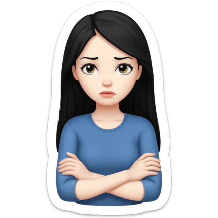 pouty/sad arms crossed emoji woman with long black hair sticker