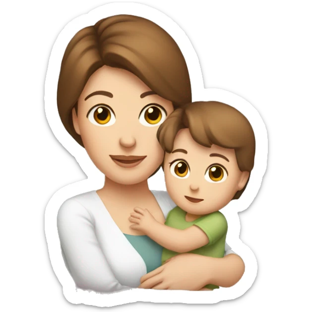 White mom with brown hair holding her 6 month baby girl  sticker