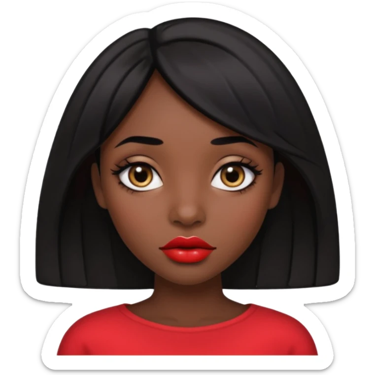 Dark skin gurl with black hair, big lips m, dark brown eye, octagon face shape and chinky eyes no red lipstick  sticker