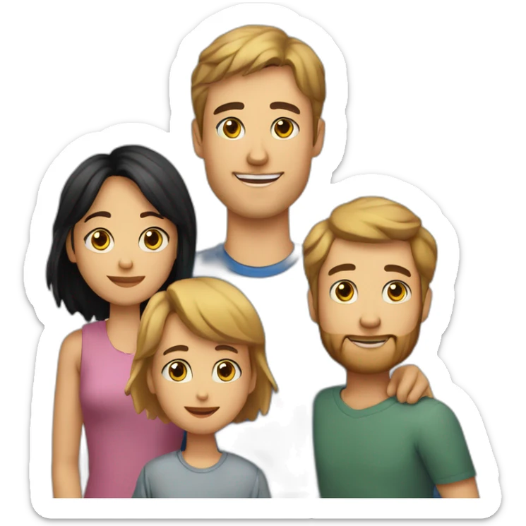 Family; -young skinny Caucasian brunnet dad-, -young Caucasian black haired dad-,-golden retriever- sticker