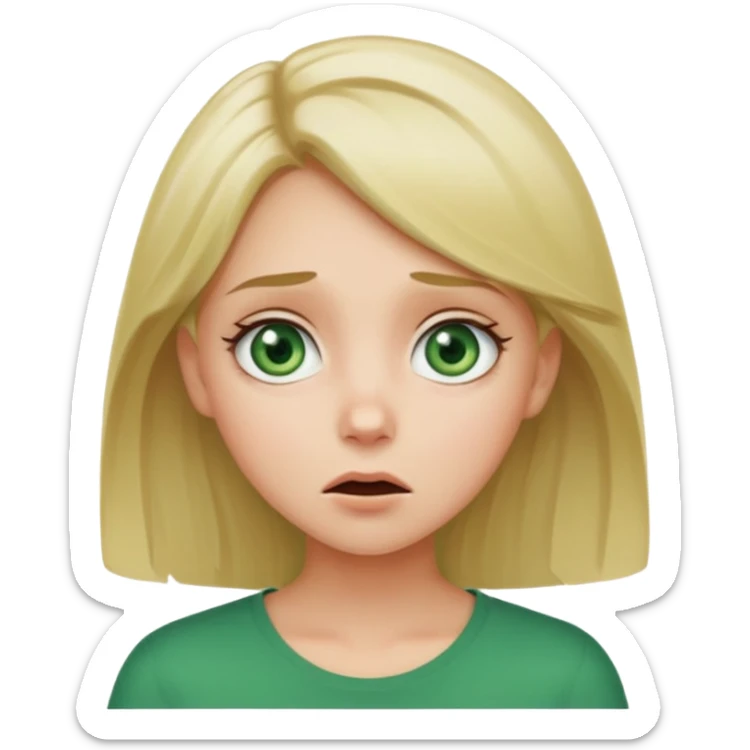 A cute girl with green eyes and semi blond hair with her jaw dropped so low like she is so surprised and confused  sticker