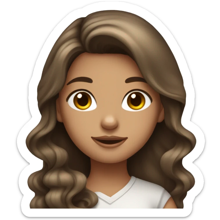 Tanned brunette long wavy hair girl holding a cute dilute calico cat sticker